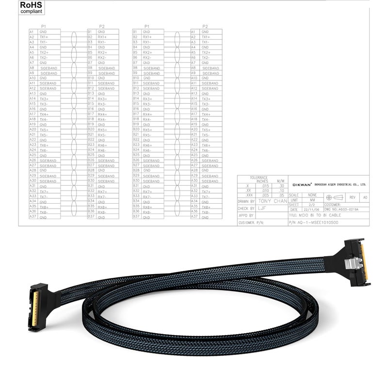 OIKWAN MCIO ‌PCIE 5.0 74Pin Male SlimSAS 8i to MCIO 8i Mini Cool Edge IO High-Speed Extender Cable - Image 2